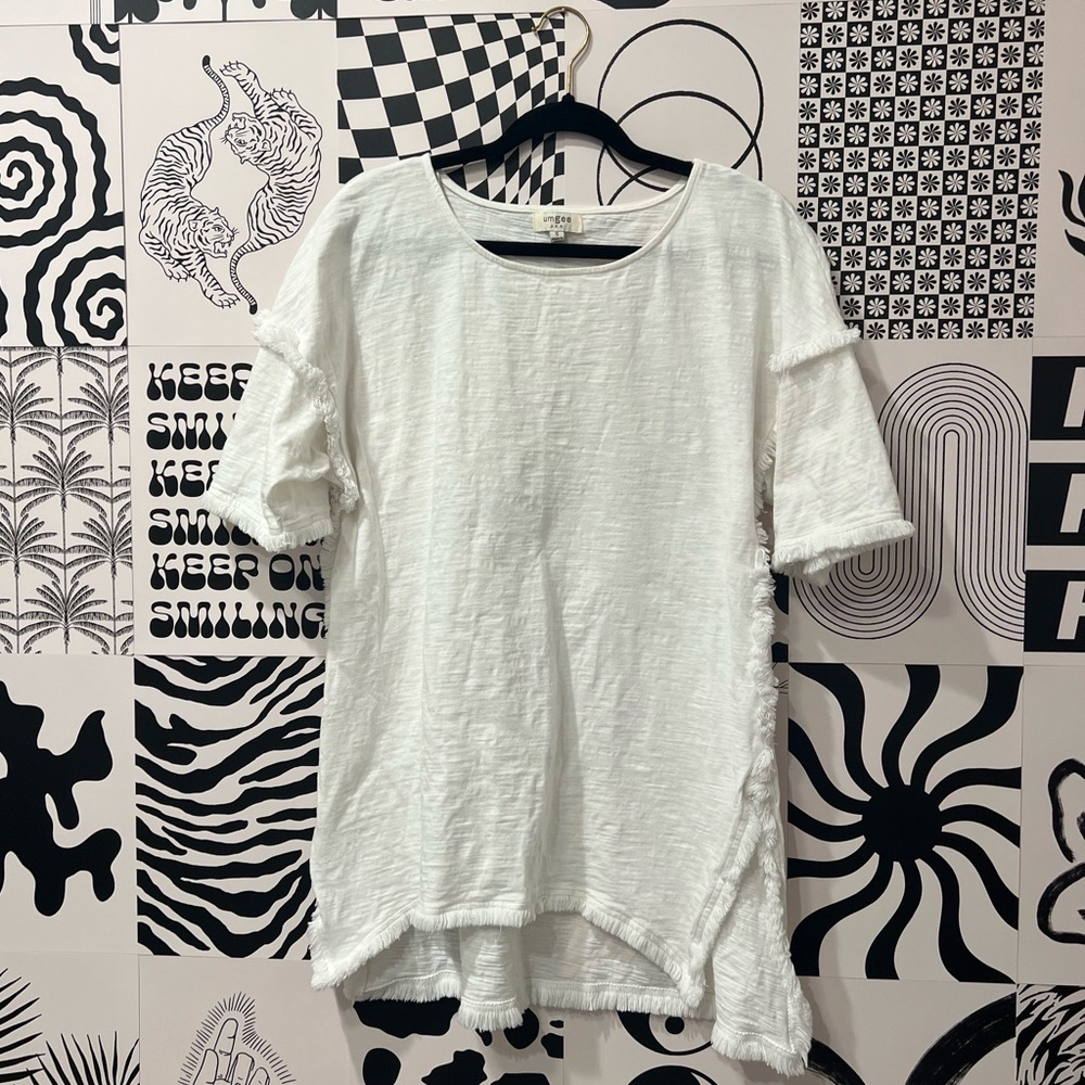 White Umgee Tunic Top with Fringe Details S Size